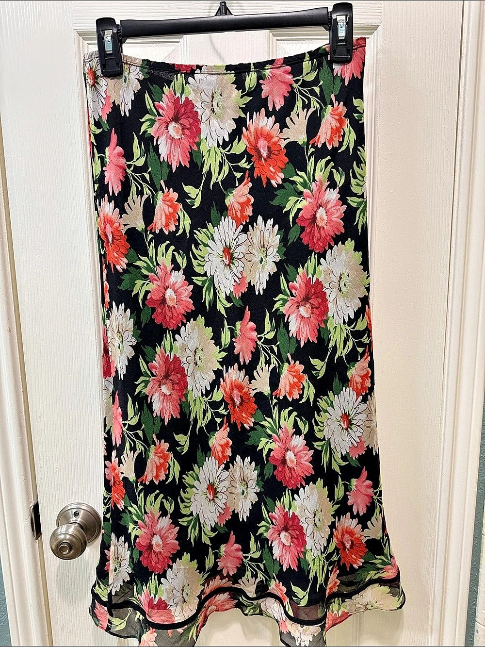 Allison Taylor Floral Silk Midi Skirt Size Small